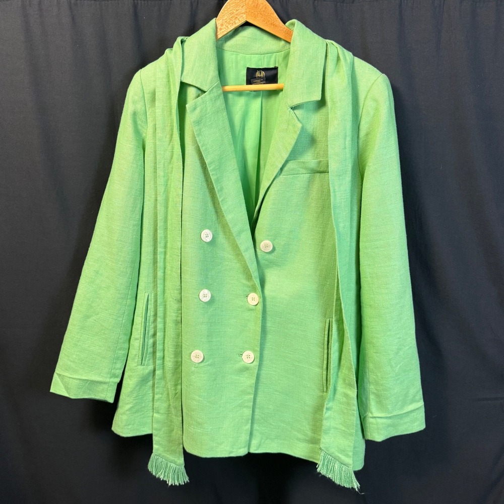 House of Harlow 1960 Lime Green Linen Double Breasted Belted Blazer Womens M